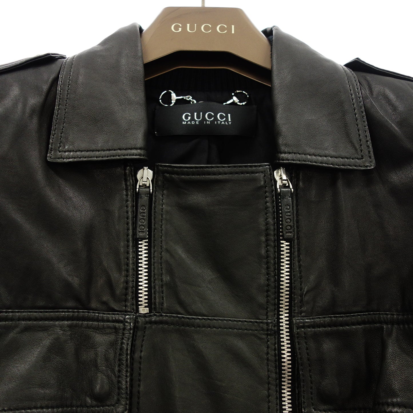 グッチ レザージャケット ジップアップ ベルト付き レディース ブラック 38 GUCCI【AFG1】【中古】