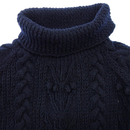 Very good condition◆Athena Designs Cable Knit Sweater Turtleneck Wool Men's Navy Athena Designs [AFB35] 