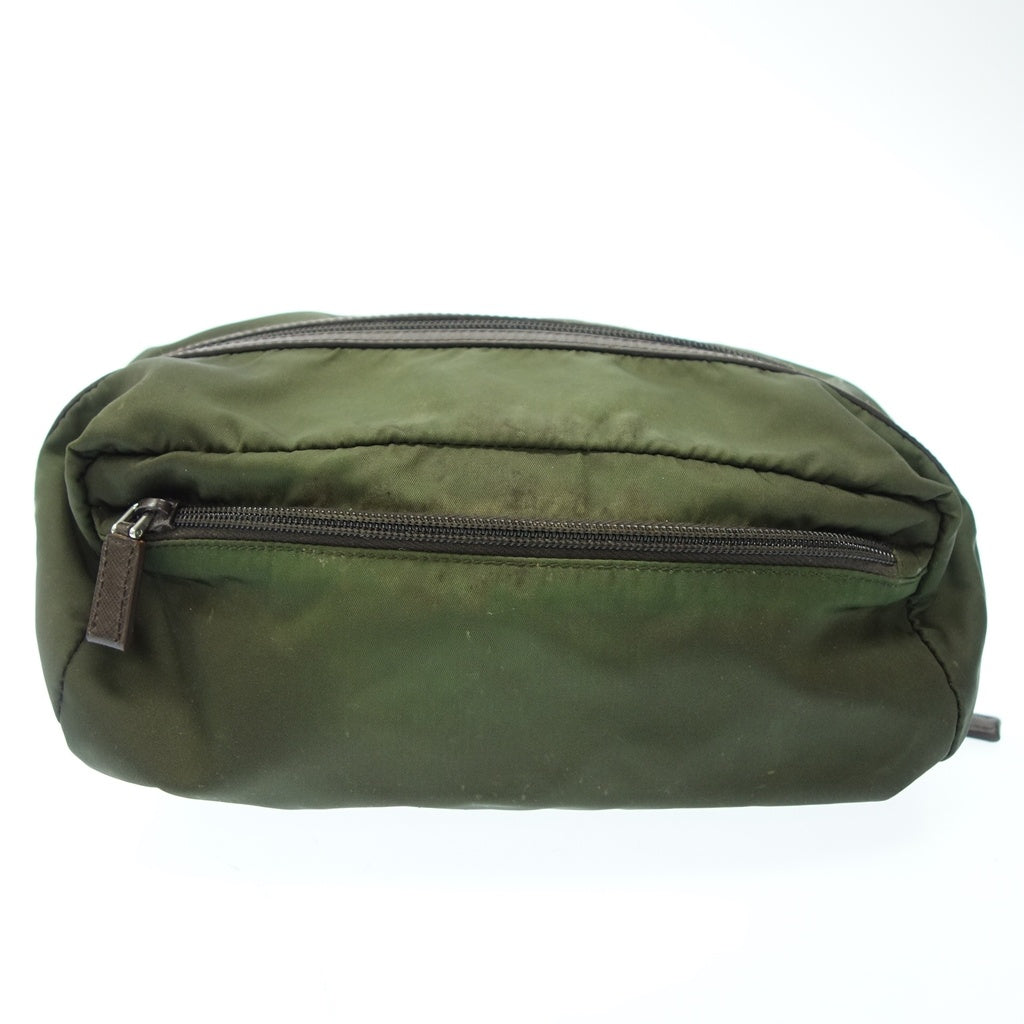 Used ◆Prada second bag triangle logo nylon x leather green PRADA [AFE2] 