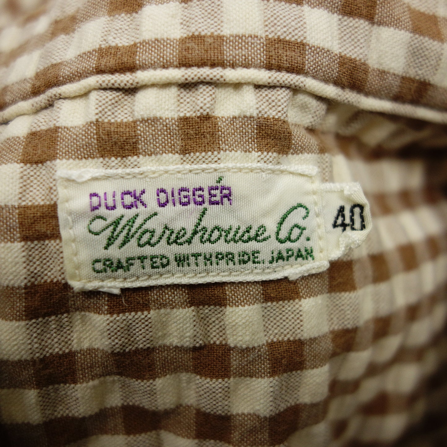 WAREHOUSE Short Sleeve Shirt Duck Digger Seersucker Italian Collar Gingham Check 40 Men's Brown WAREHOUSE [AFB9] [Used] 