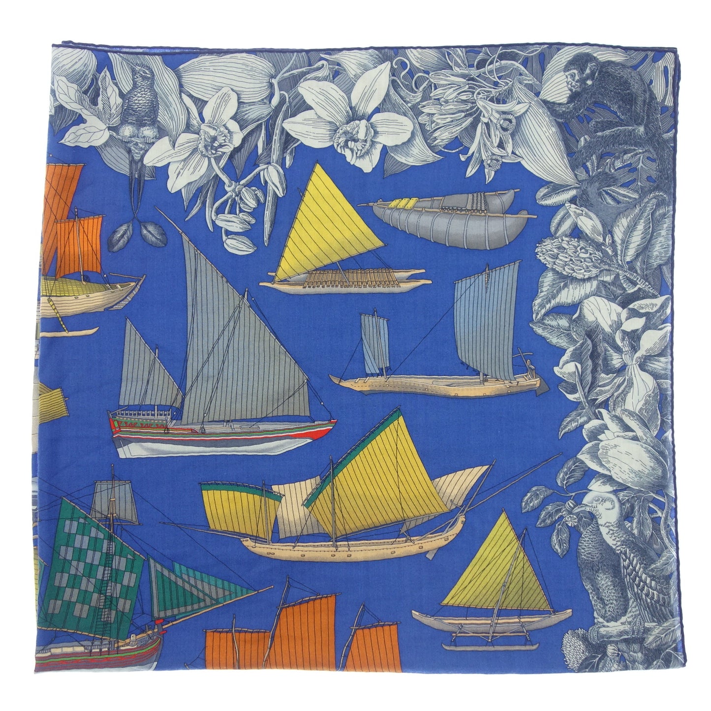 Hermes Carrégean Cashmere Sailing Ships of the World Tous Les Bateaux du Monde Blue HERMES [AFI20] [Used] 