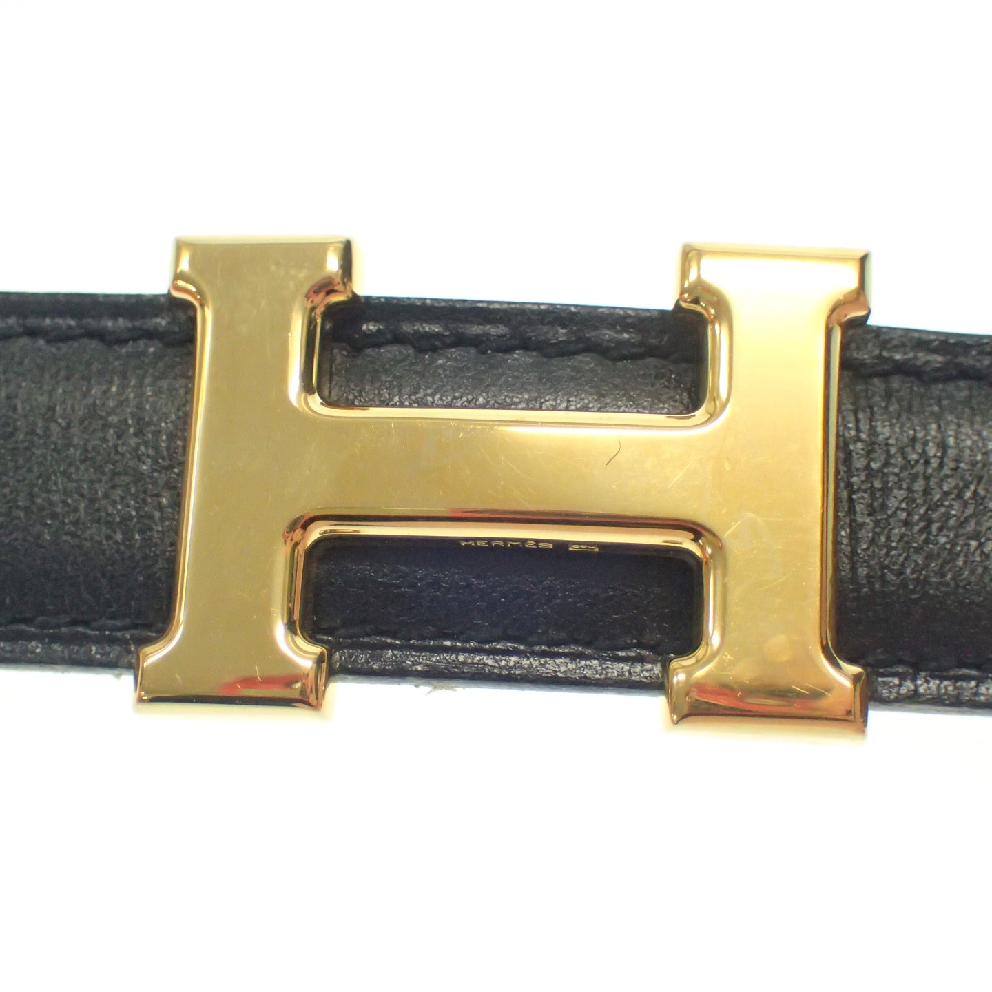 中古◆エルメス レザーベルト コンスタンス Hバックル ゴールド金具 □A刻 サイズ65 黒×ゴールド 箱付き HERMES【AFI18】