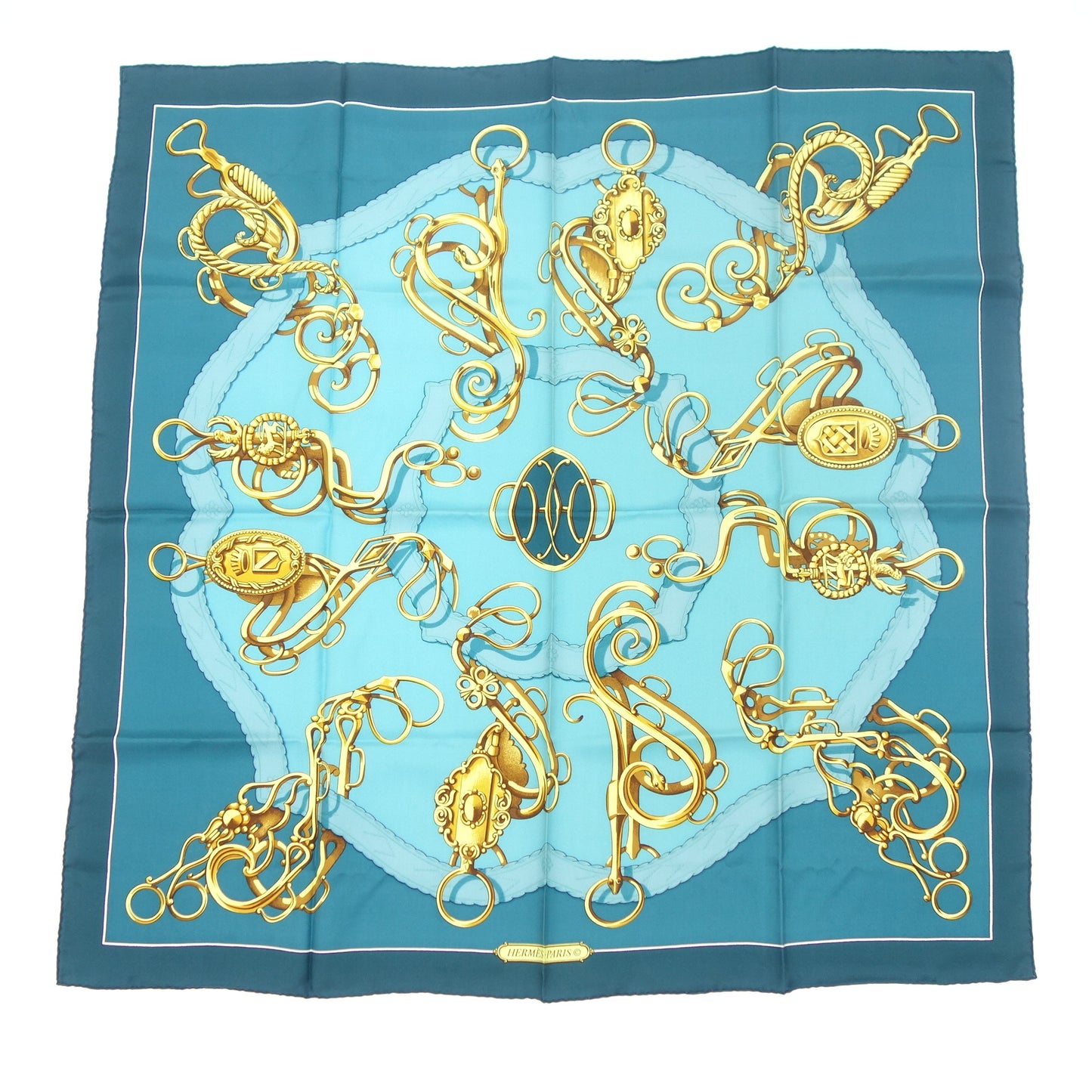 Good Condition◆Hermes Scarf Kare90 Silk Lift Profile Blue HERMES [AFI21] 