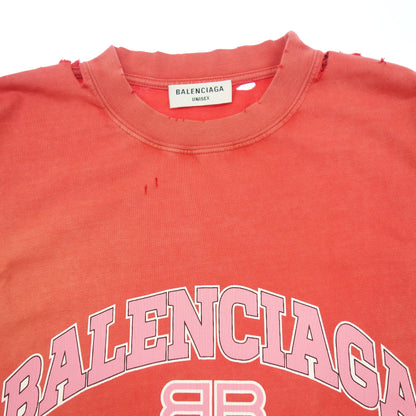 Like new ◆ Balenciaga 612965 Short-sleeved T-shirt Destroy Distressed Red Size L BALENCIAGA [AFB1] 