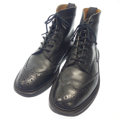 Good Condition ◆ Tricker's Leather Shoes Country Boots Lace Up Moulton M2508 Men's Black Size UK7.5 Tricker's MALTON [AFD6] 