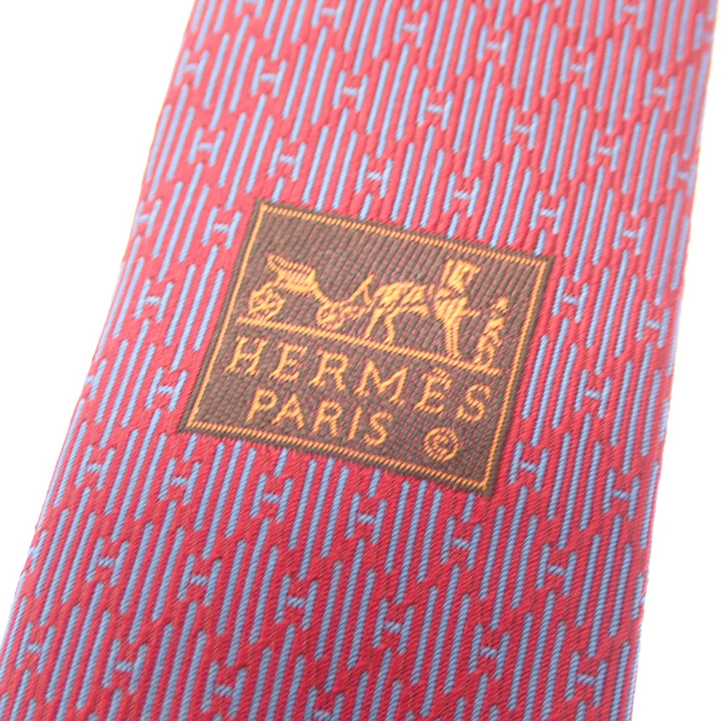 極美品◆エルメス ネクタイ 総柄 シルク100％ 赤系 箱付き HERMES【AFI21】