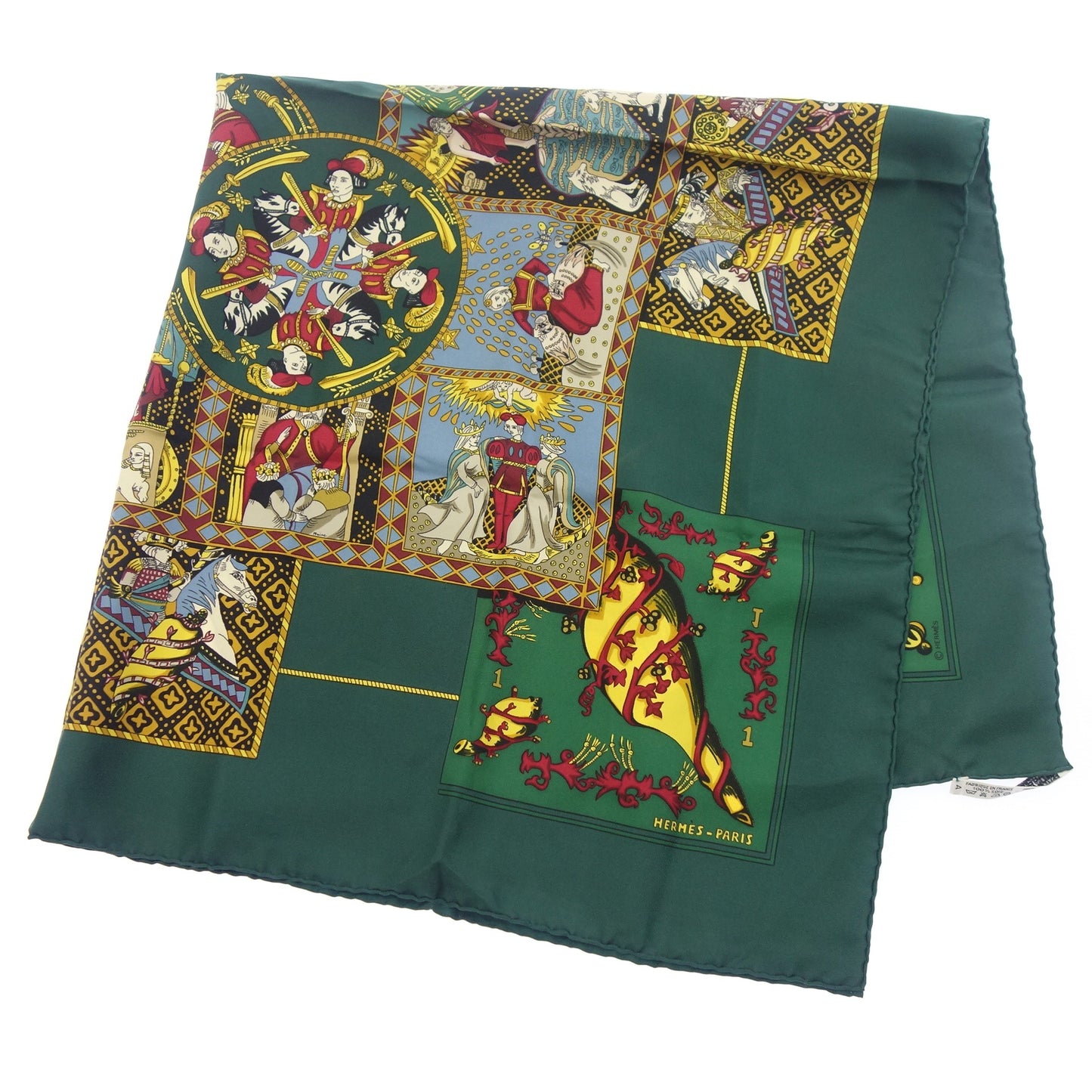 Good condition◆Hermes Carre 90 Scarf Silk LE TAROT Tarot Card Green HERMES [AFI22] 