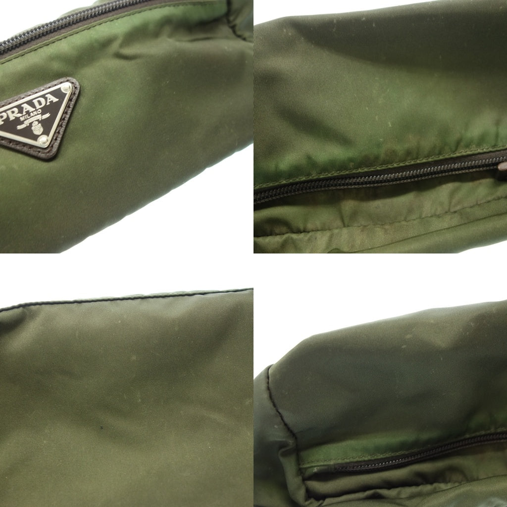 Used ◆Prada second bag triangle logo nylon x leather green PRADA [AFE2] 