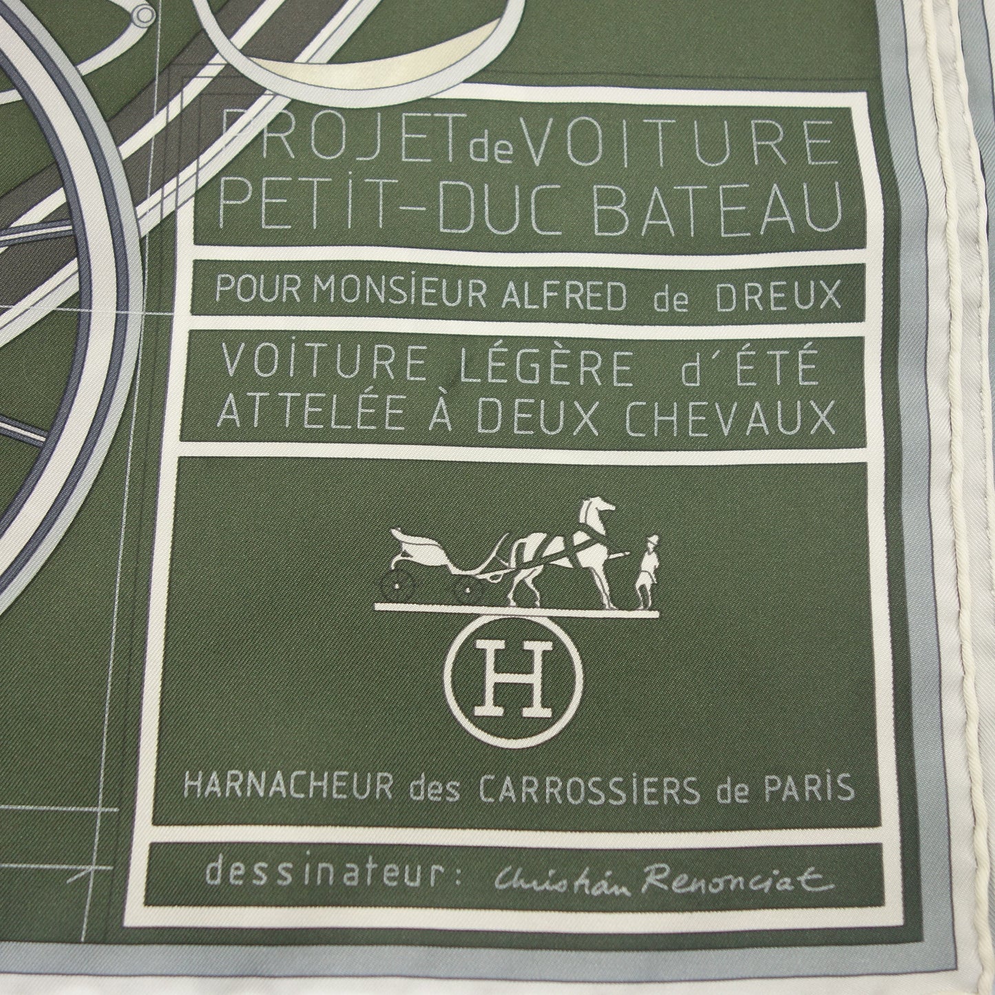 Hermes Carre 90 Scarf Project de Voiture Blueprint Silk Green HERMES [AFI20] [Used] 