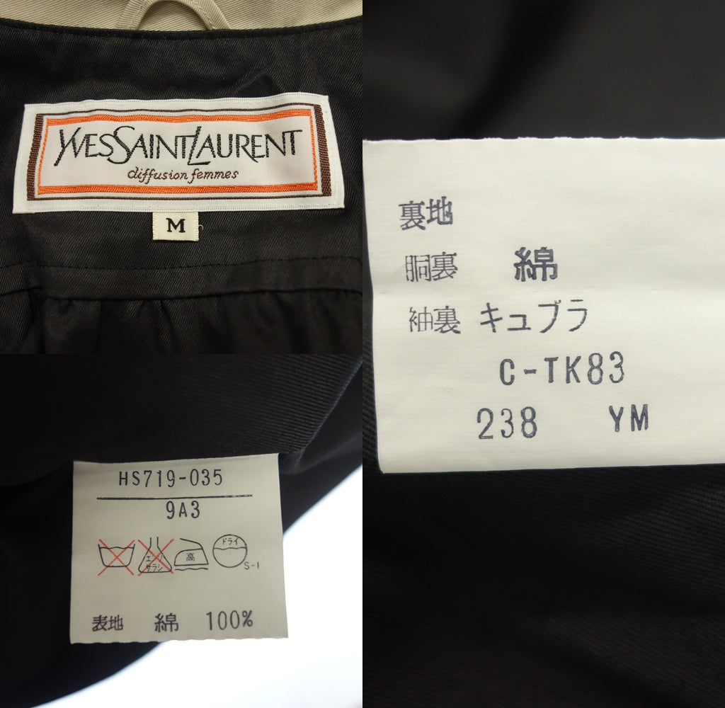 中古◆イヴサンローラン コート ロング Mサイズ レディース バイカラー ベージュ系 Yves Saint Laurent【AFB38】