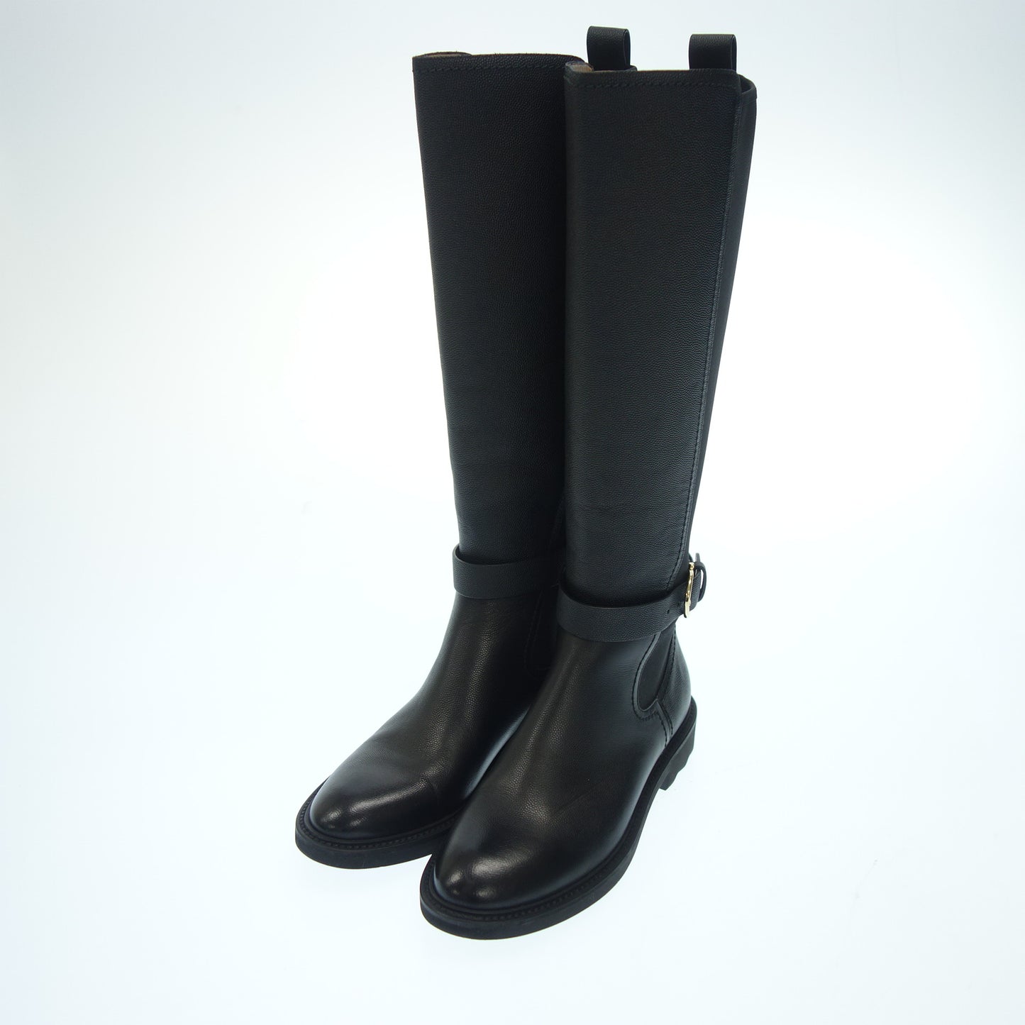 Salvatore Ferragamo leather long boots logo metal fittings ladies 6M black Salvatore Ferragamo [AFC19] [Used] 