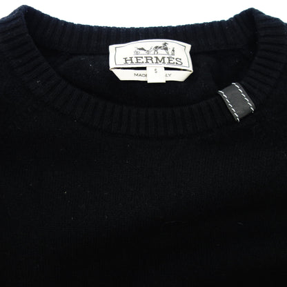 Very good condition◆Hermes knit sweater wool leather patch size S men's black HERMES [AFB36] 