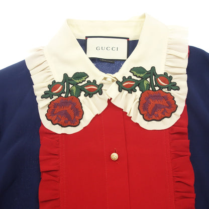Good condition ◆ Gucci shirt collar embroidery silk 16AW ladies navy size 42 432951 GUCCI [AFB3] 