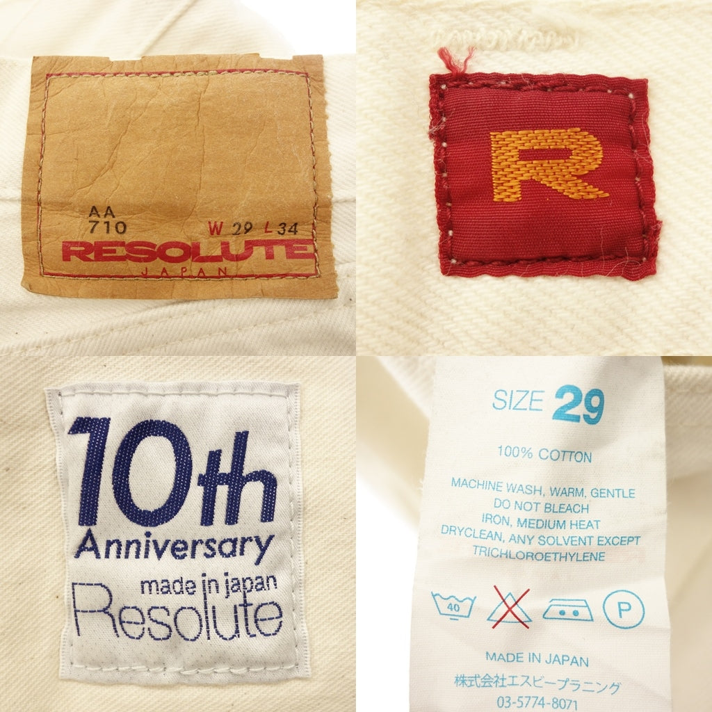 二手 ◆Resolute 牛仔裤 牛仔裤 纽扣门襟 10 周年 男式 W29L34 白色 AA710 RESOLUTE 10 周年 [AFB38] 