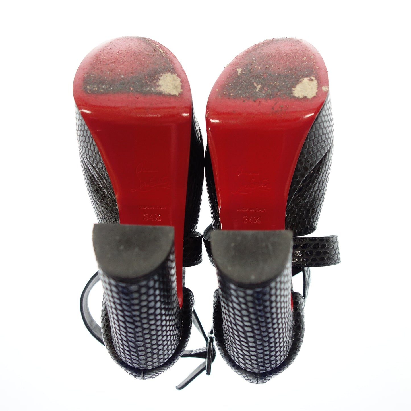 状况良好◆Christian Louboutin 压纹皮革凉鞋 女式 黑色 34.5 码 Christian Louboutin [AFD4] 