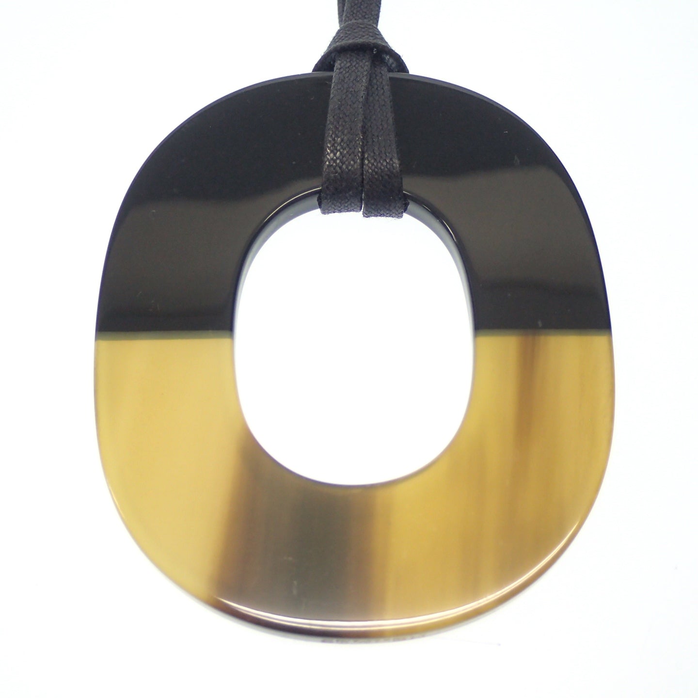 Good Condition◆Hermes Necklace Pendant Issum Buffalo Horn Lacquer Wood Black x Brown HERMES [AFI17] 