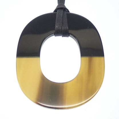 Good Condition◆Hermes Necklace Pendant Issum Buffalo Horn Lacquer Wood Black x Brown HERMES [AFI17] 