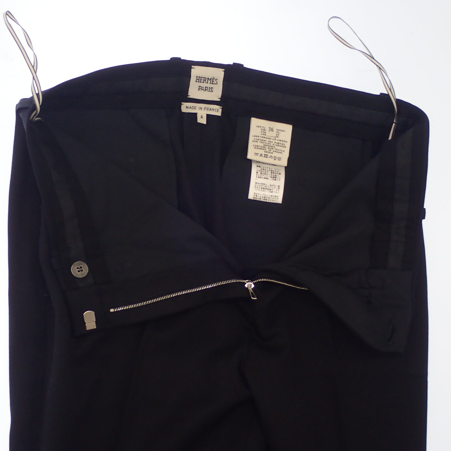 Good condition◆Hermes wool slacks pants Serie button ladies black 36 HERMES [AFB49] 