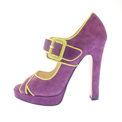 Used Christian Louboutin Suede Leather Belt Heel Pumps Shoes Women's 35 Purple Christian Louboutin [AFC6] 