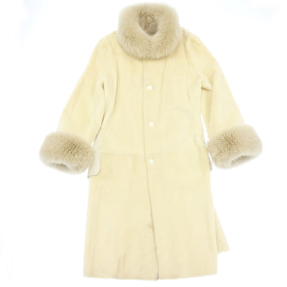 Used EMBA long coat shared mink sleeve fox reversible ladies white EMBA [AFF23] 