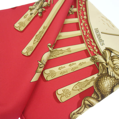 Very good condition◆Hermes Scarf Carre90 Silk La MARINE a RAMES Ship Red HERMES [AFI1] 