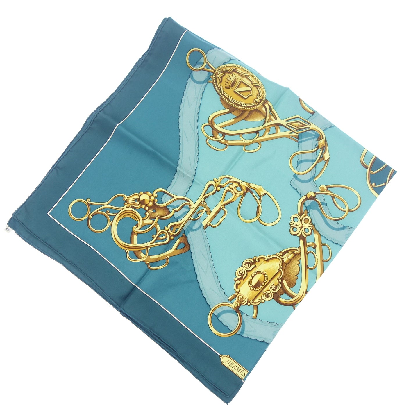 Good Condition◆Hermes Scarf Kare90 Silk Lift Profile Blue HERMES [AFI21] 