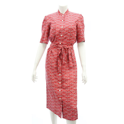 Good Condition◆Hermes Silk Dress Chain Pattern with Belt Women's Red Size 36 HERMES [AFB51] 