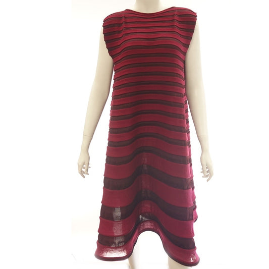 Good condition ◆ Pleats Please Issey Miyake Sleeveless Dress PP03KH752 20AW Border Ladies Red Size 3 PLEATS PLEASE ISSEY MIYAKE [AFB29] 