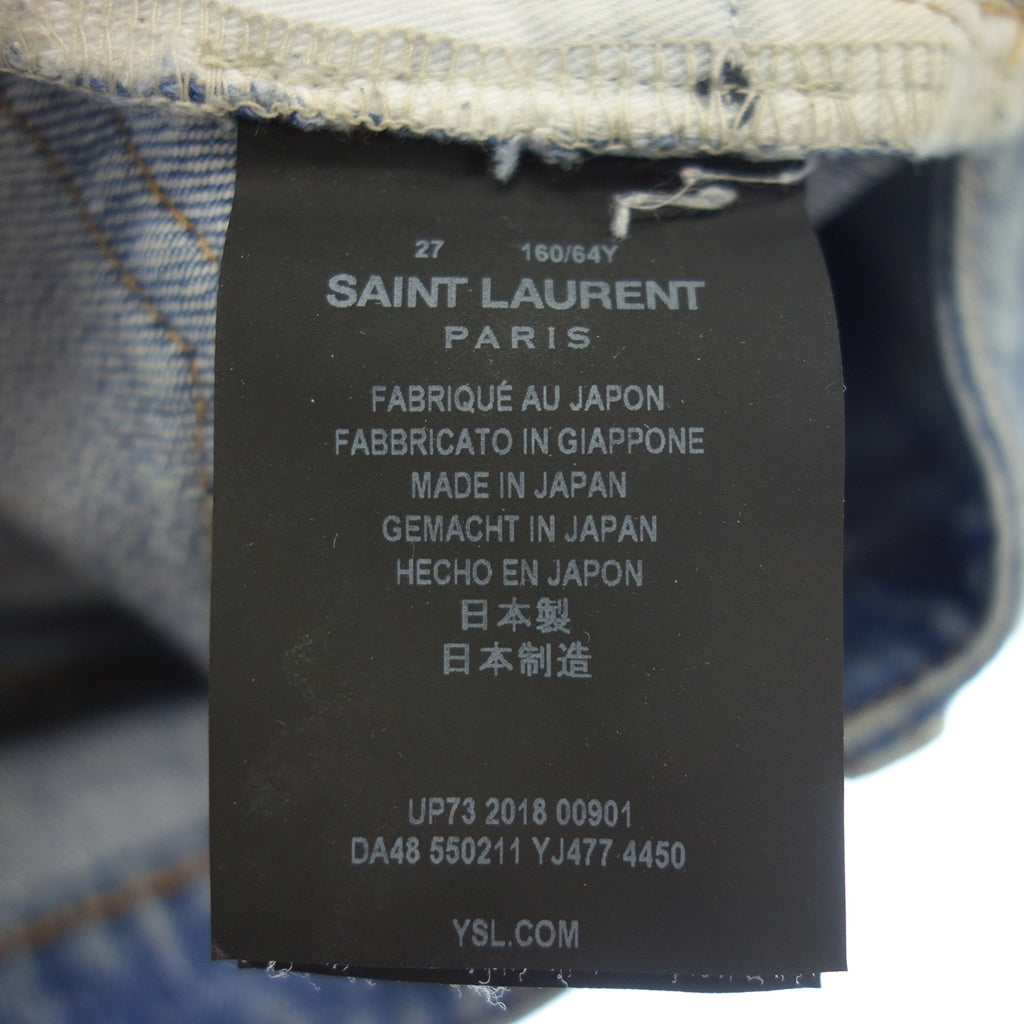 状况良好◆Saint Laurent Paris 牛仔紧身裤 压皱处理 550211 女式 27 蓝色 SAINT LAURENT [AFB43] 