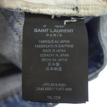 美品◆サンローランパリ デニム スキニーパンツ クラッシュ加工 550211 レディース 27 青 SAINT LAURENT【AFB43】